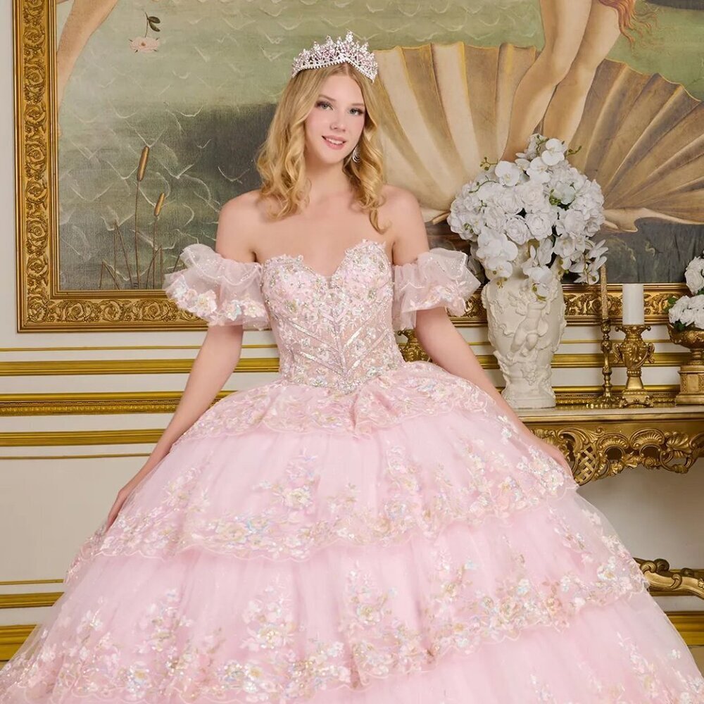 New Formal Quinceanera Mech Gown w/ Beads Embroidery & Lace Up Back GL3650